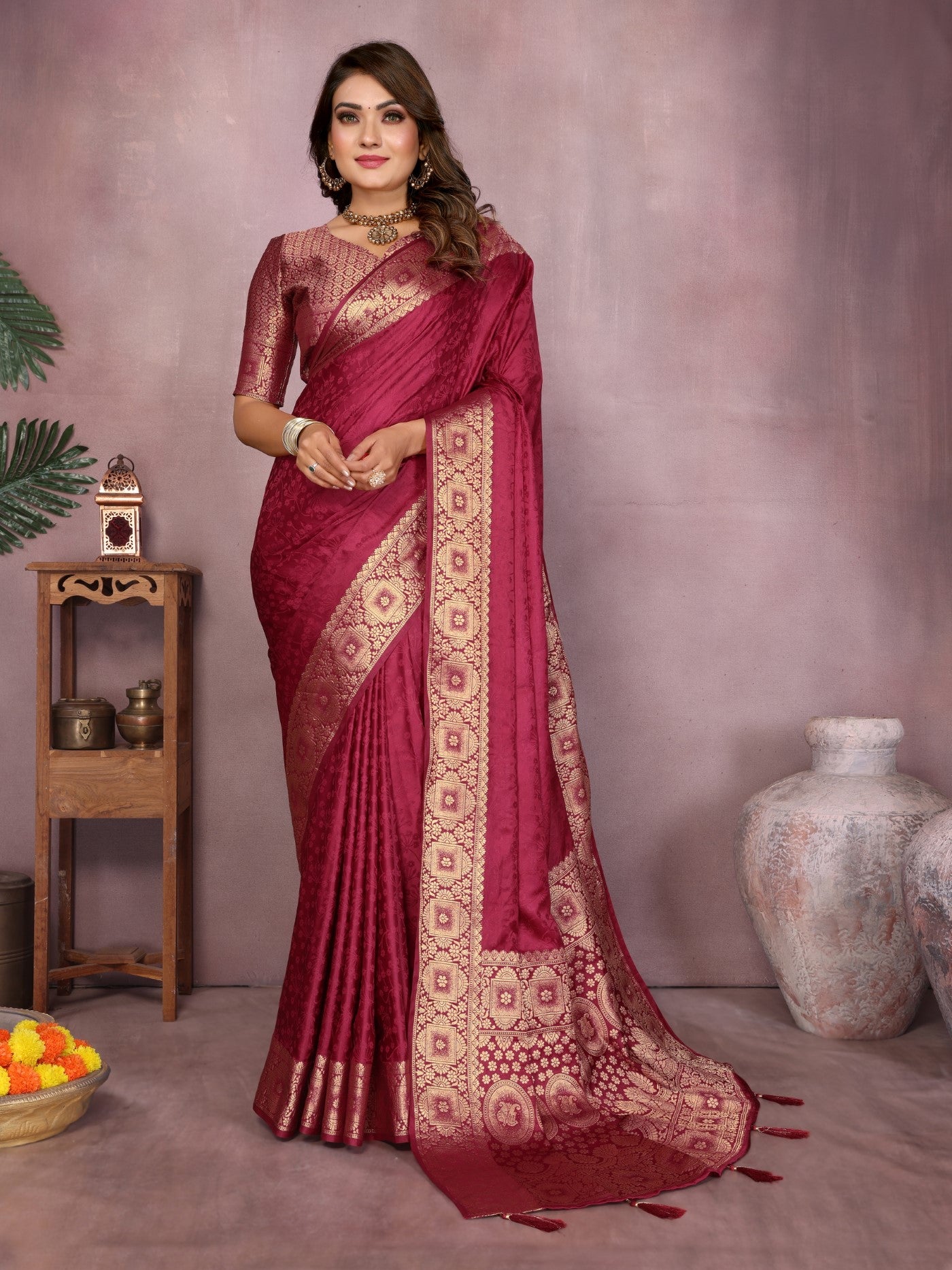 Red Soft Satin Silk Saree With Premium Zari Weaving