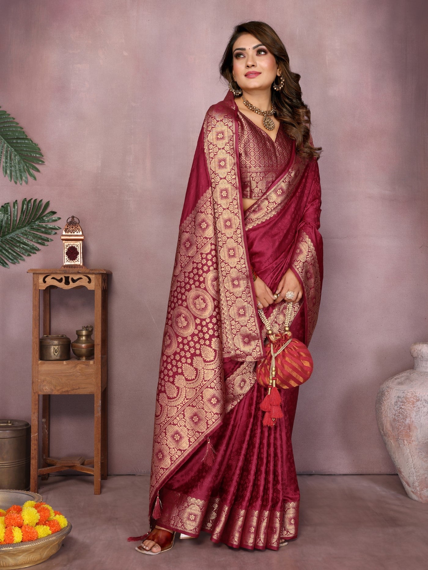 Red Soft Satin Silk Saree With Premium Zari Weaving