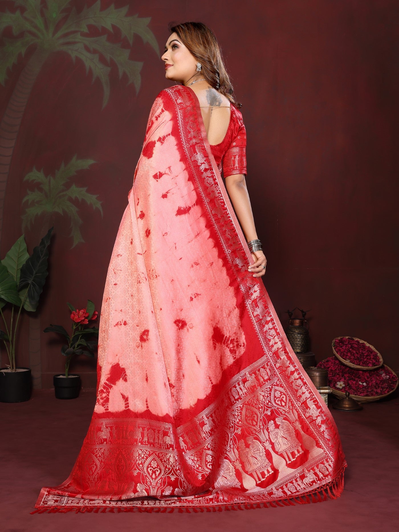 Red Soft Satin Silk Saree With Traditional Sibory Zari Weaving