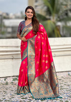 Red Soft Silk Woven Meenakari Designer Trending Partywear Saree