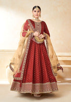 Red Taffeta Butti Heavy Thread Embroidery, Zari With Sequins Work  Anarkali Suits