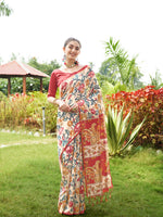Red Tussar Silk Designer Kalamkari Printed Traditional Ethnic Indian Saree