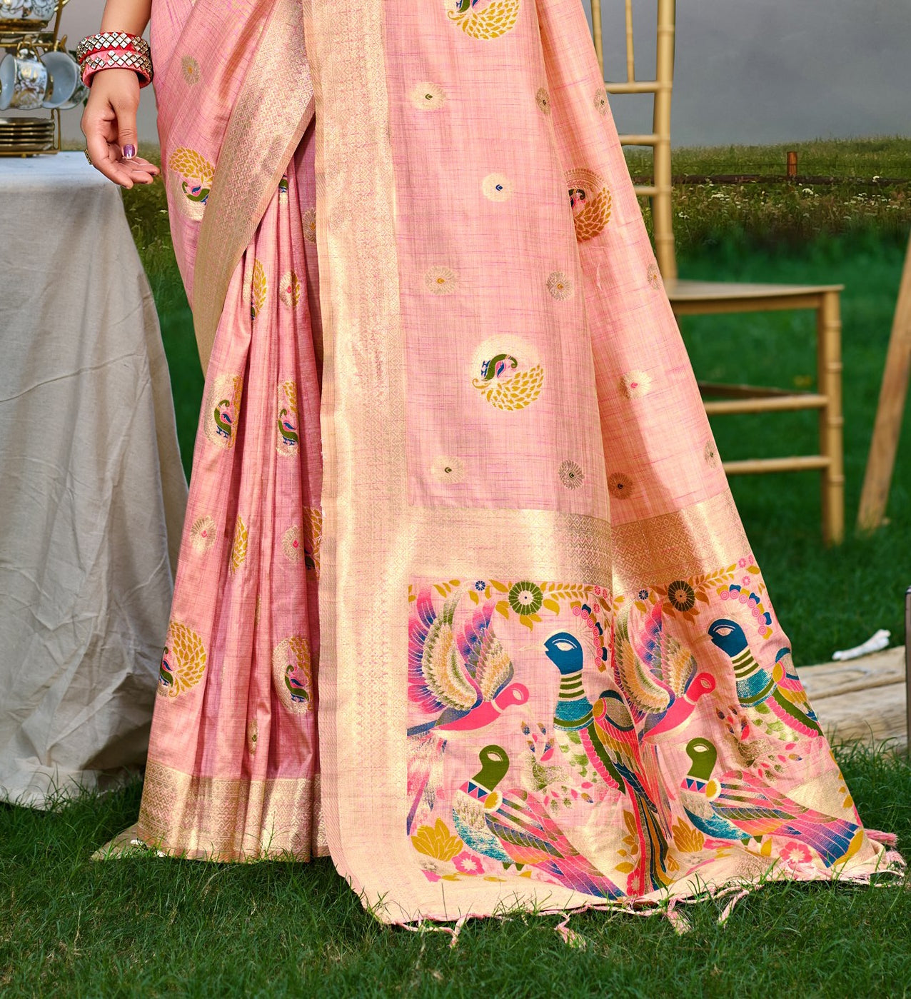 Regal Sea Green Assam Silk Meenakari Festival Saree
