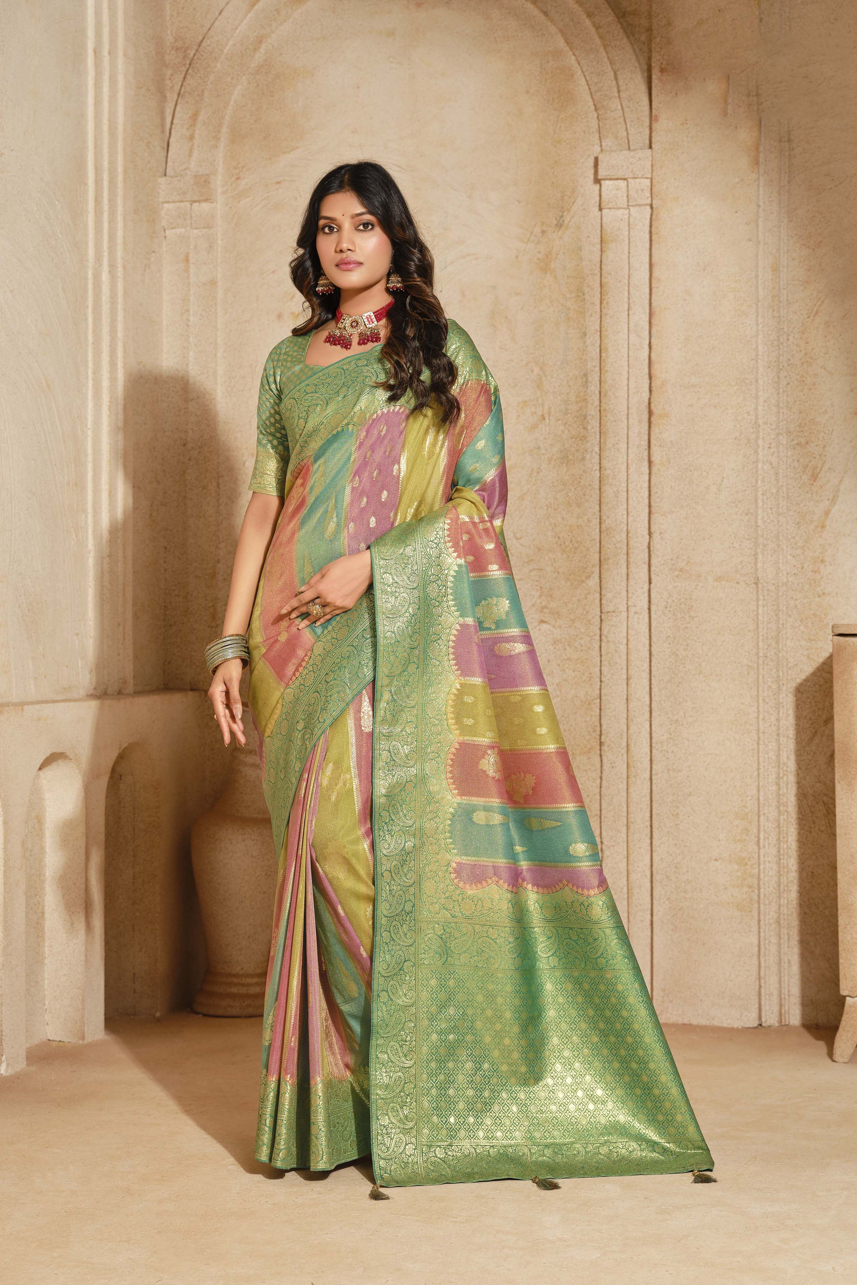 Rich And Heavy Woven Jari Designer Rama Partywear Silk Saree