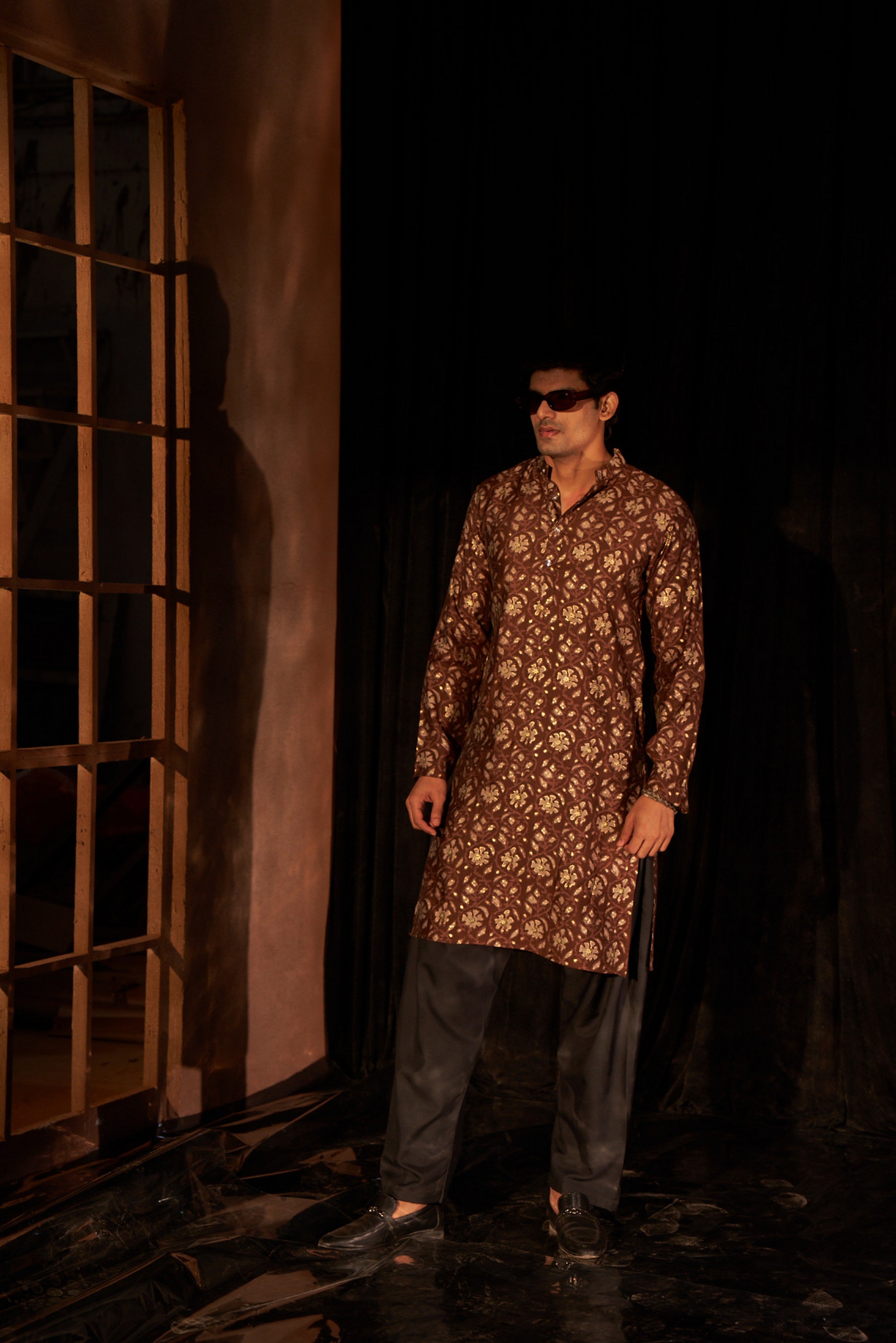 Rich Looks Brown Kurta Payjama with Designer Print – Elegant Everyday Ethnicwear