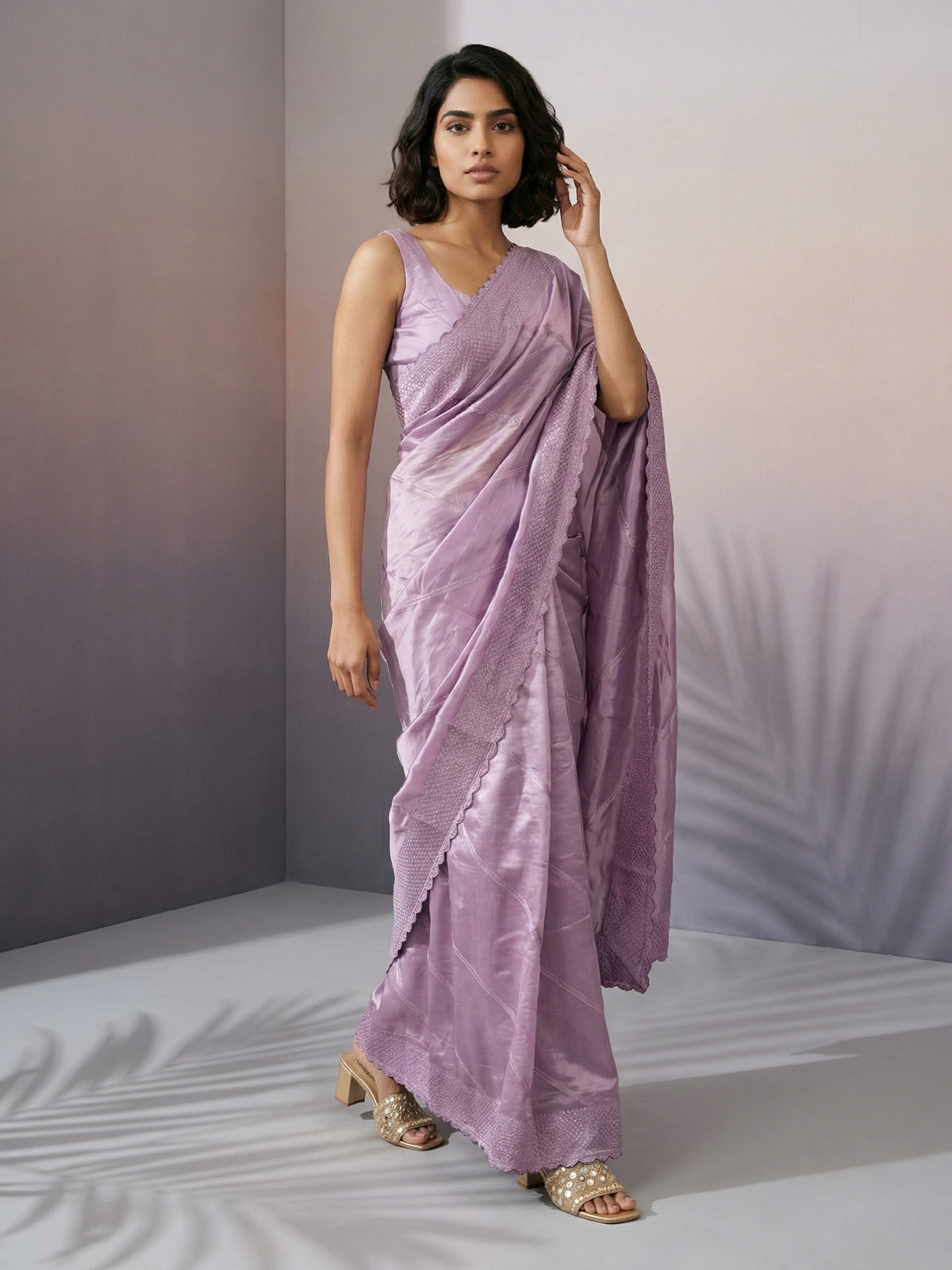 Rich Mauve Rasberry Silk Saree with Sequins Embroidered Elegance