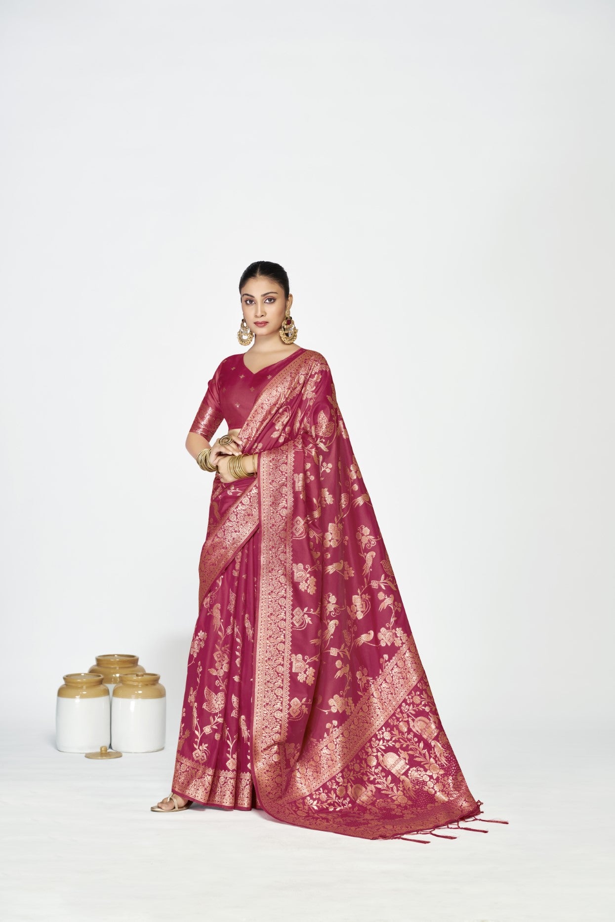 Rose Pink Banarasi Silk Saree with Traditional Weaving