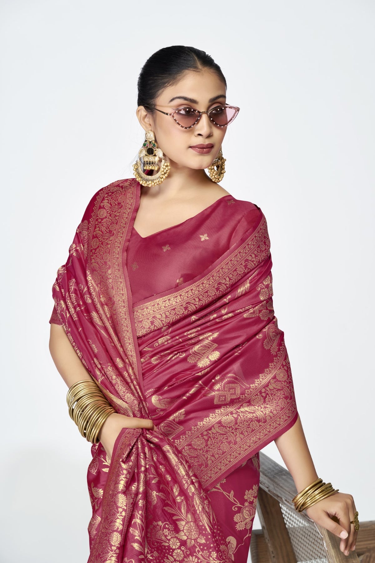 Rose Pink Banarasi Silk Saree with Traditional Weaving