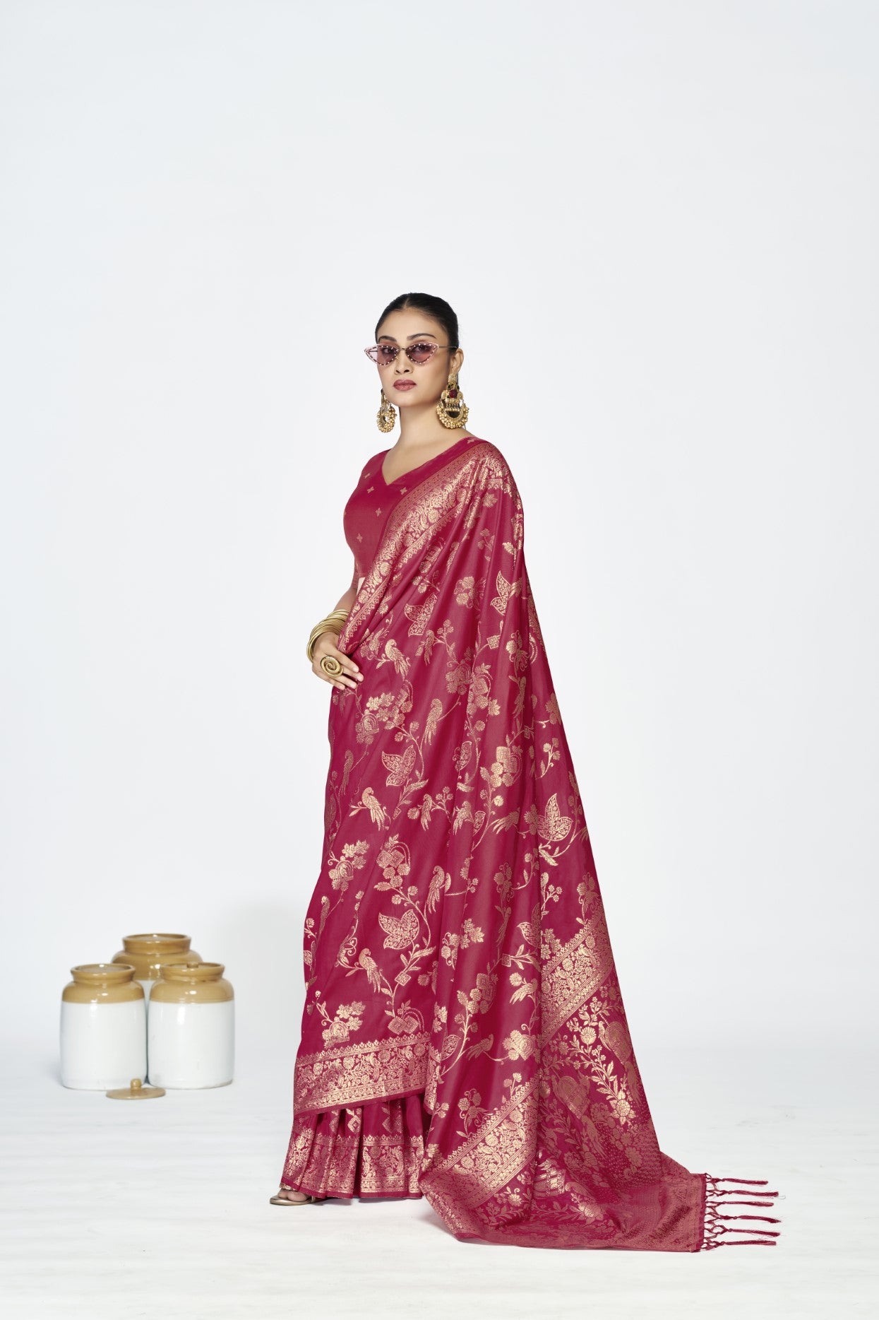 Rose Pink Banarasi Silk Saree with Traditional Weaving