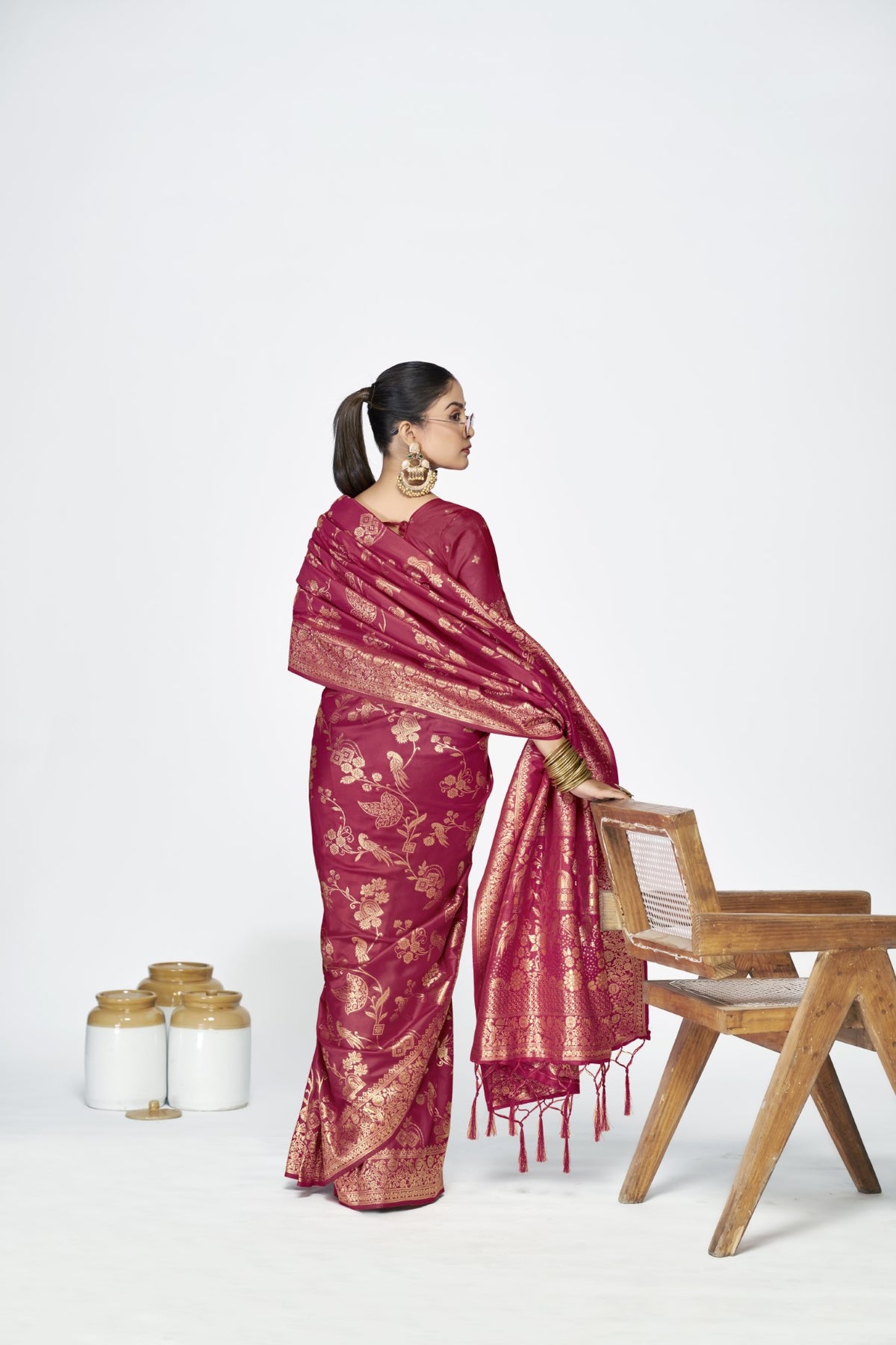 Rose Pink Banarasi Silk Saree with Traditional Weaving