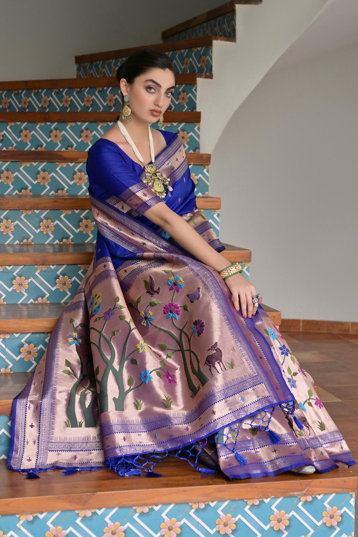 Royal Blue Banarasi Silk Saree with Designer Paithani Weaving