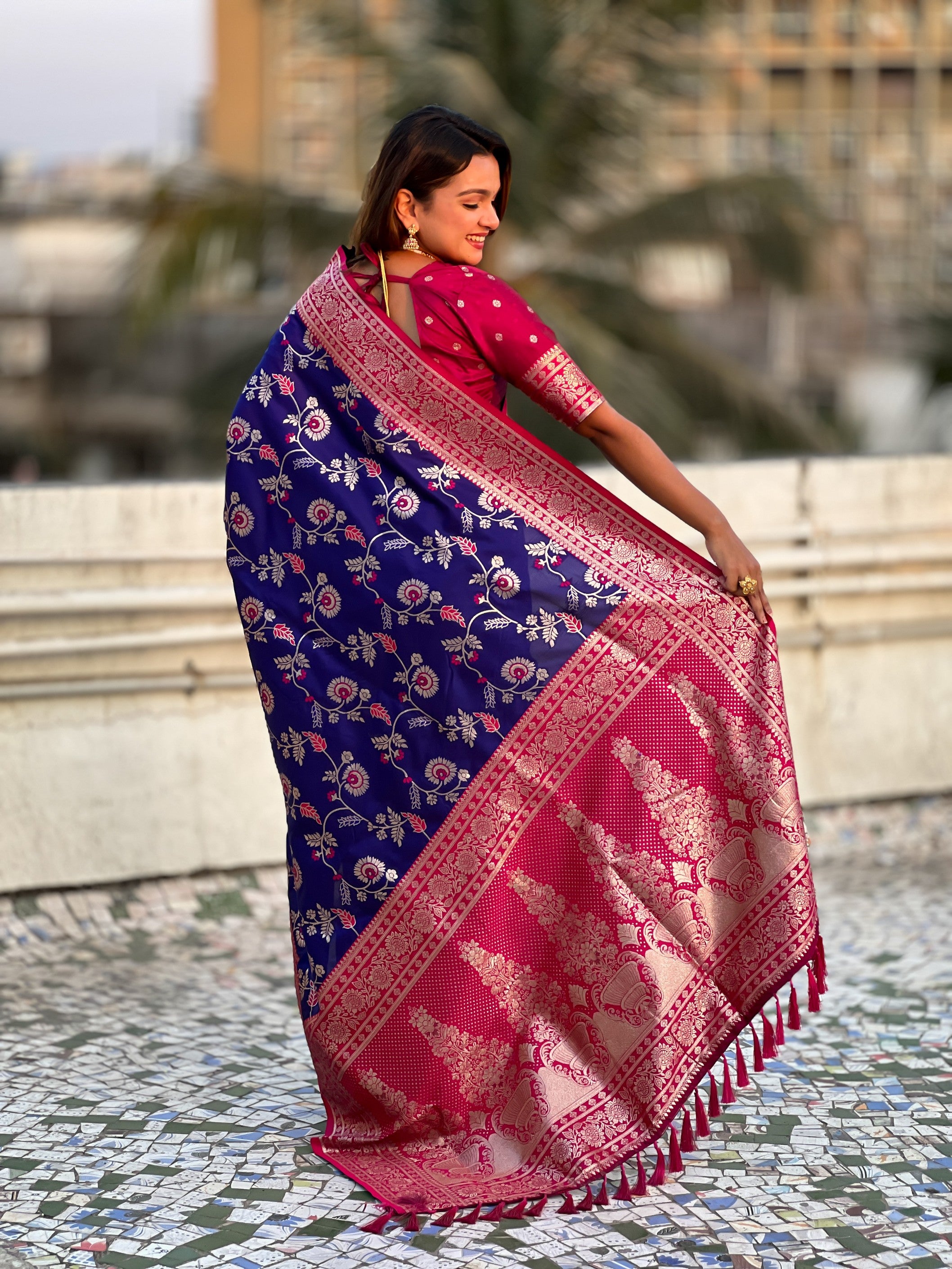 Royal Blue Banarasi Silk Weaving Meenakari Designer Heavy Looks Saree