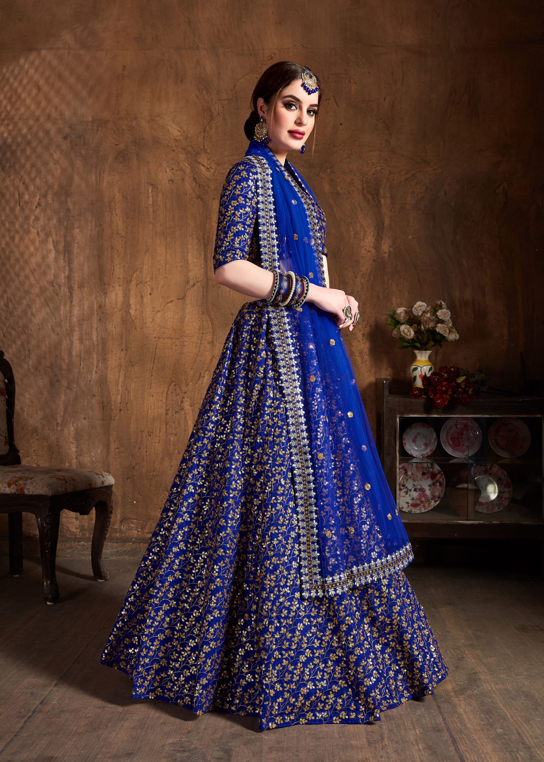 Royal Blue Lehenga Choli With Zari And Sequins Heavy Embroidery Work