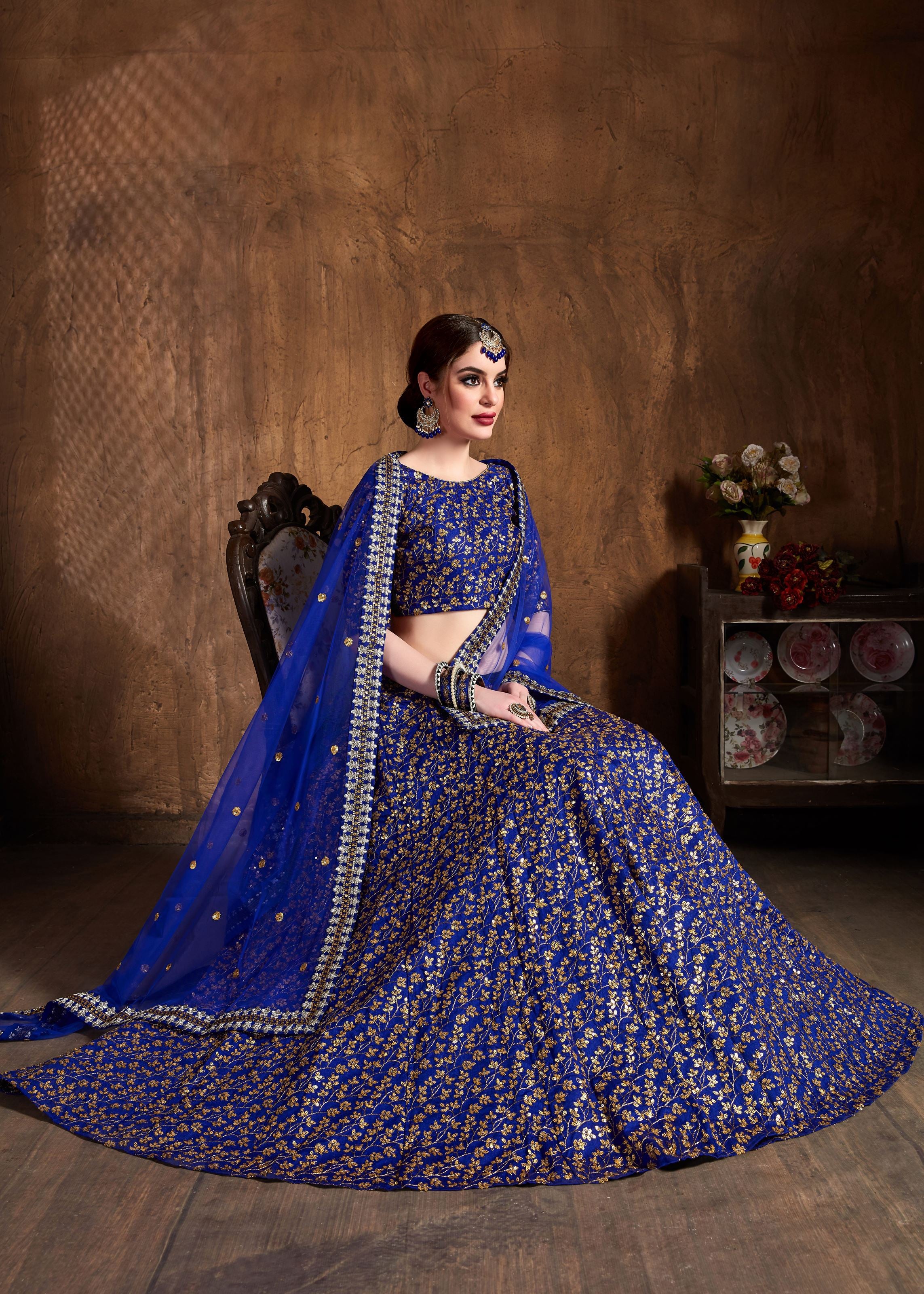 Royal Blue Lehenga Choli With Zari And Sequins Heavy Embroidery Work