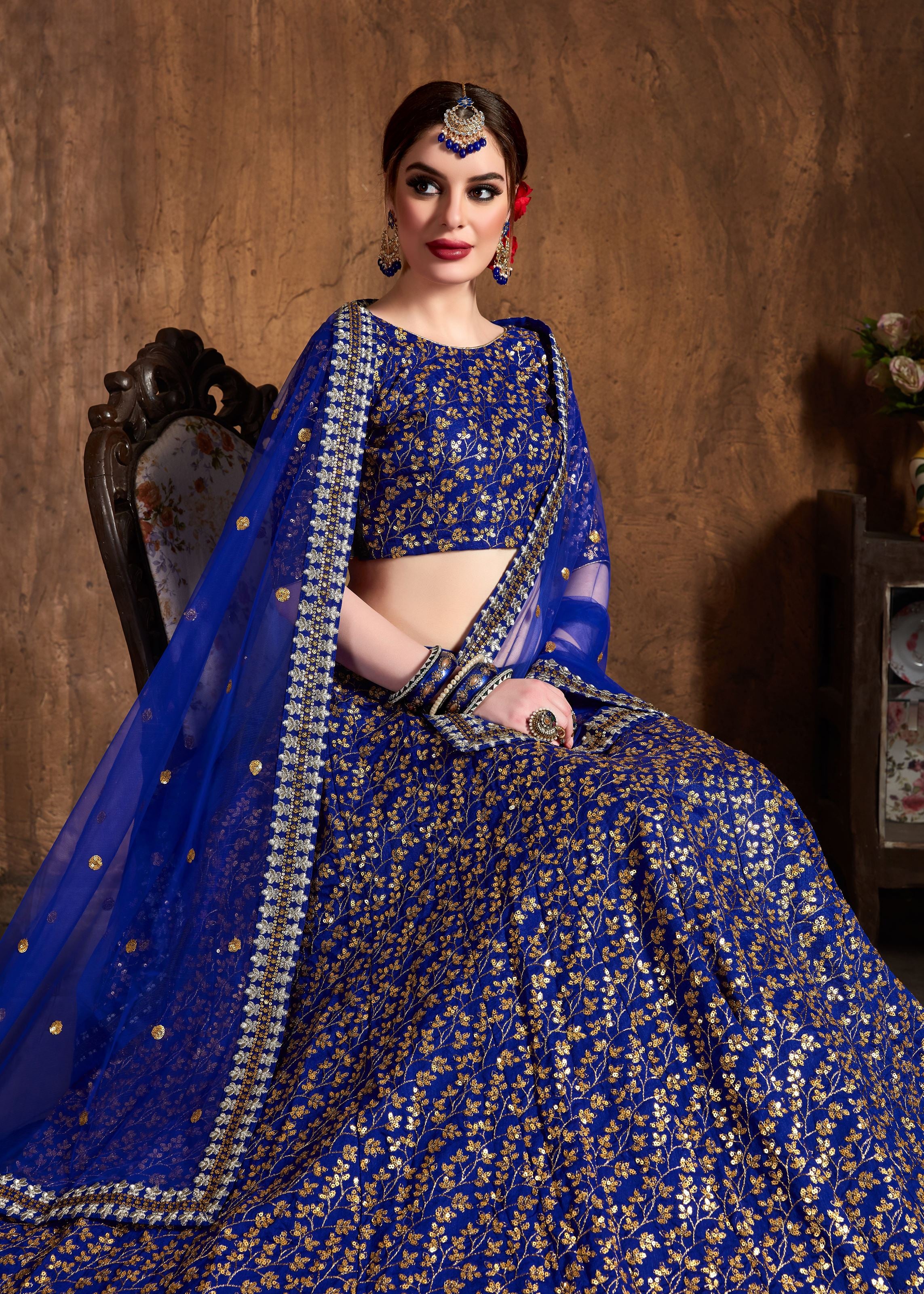 Royal Blue Lehenga Choli With Zari And Sequins Heavy Embroidery Work