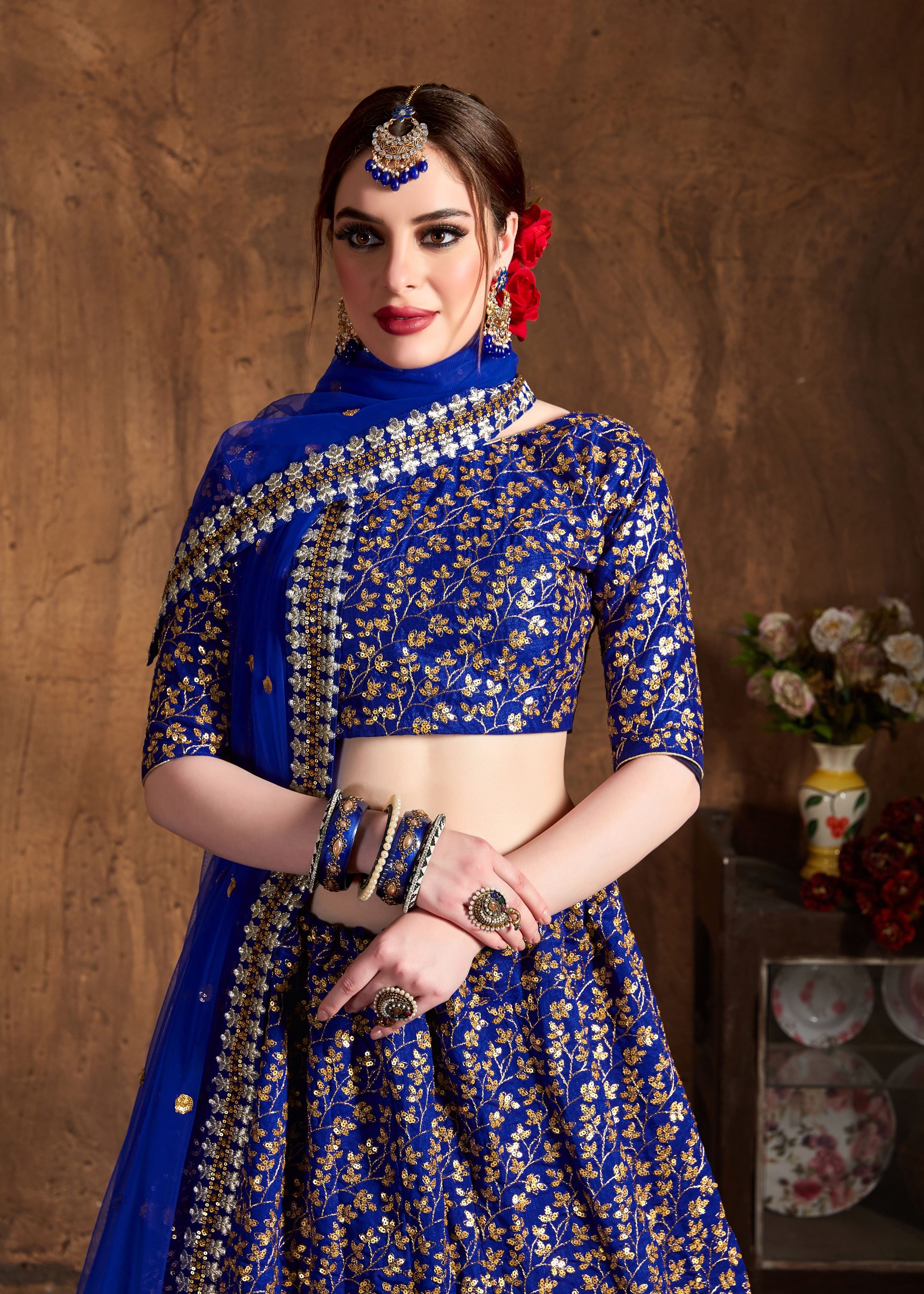 Royal Blue Lehenga Choli With Zari And Sequins Heavy Embroidery Work