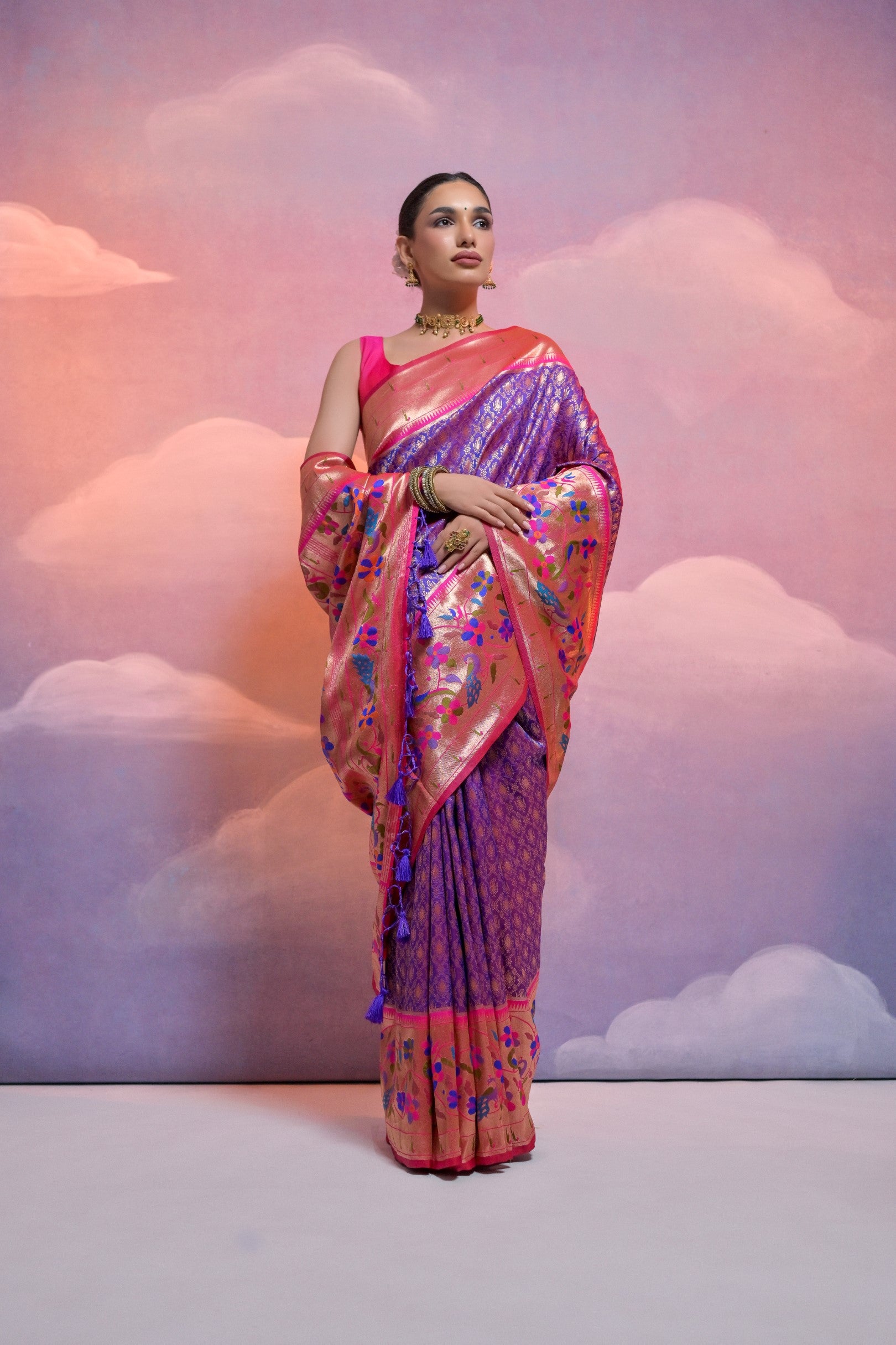 Royal Blue Paithani Silk Saree with Meenakari Border and Zari Weaves