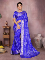 Royal Blue Silk Saree With Bandhej And Traditional Zari Weaving