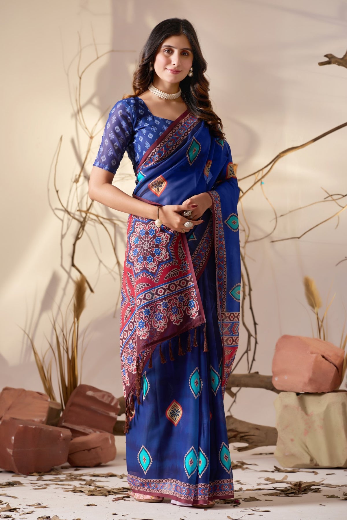 Royal Blue Soft Georgette Saree With Digital Printed Premium Designer Saree