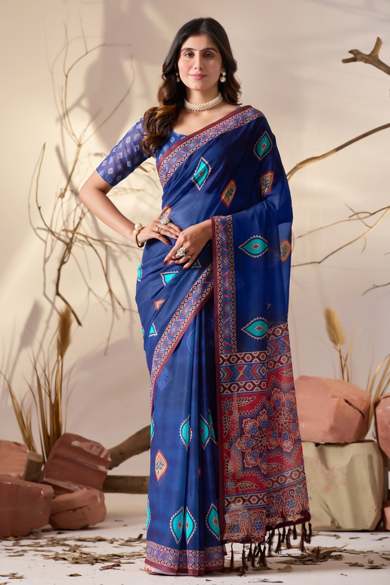 Royal Blue Soft Georgette Saree With Digital Printed Premium Designer Saree