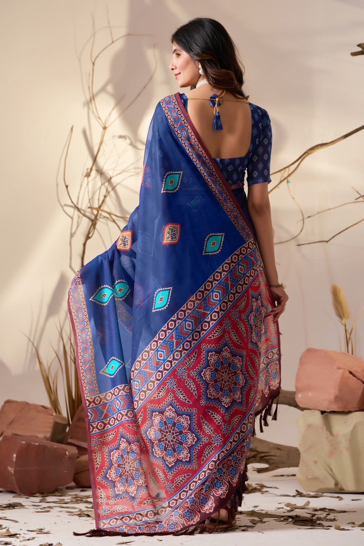 Royal Blue Soft Georgette Saree With Digital Printed Premium Designer Saree