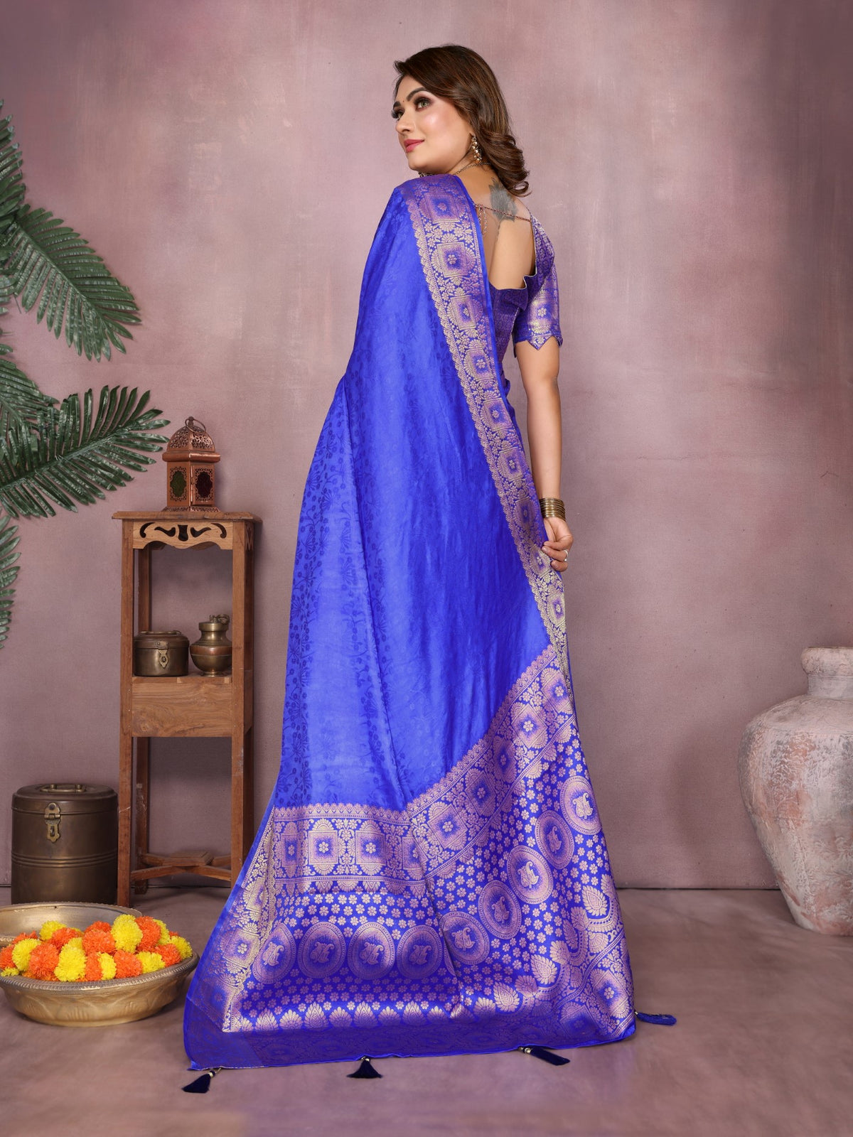 Royal Blue Soft Satin Silk Saree With Classic Zari Weaving