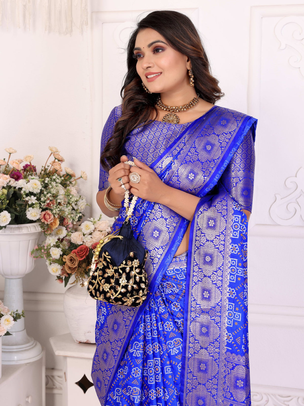 Royal Blue Soft Satin Silk Saree With Designer Allover Zari Weaving