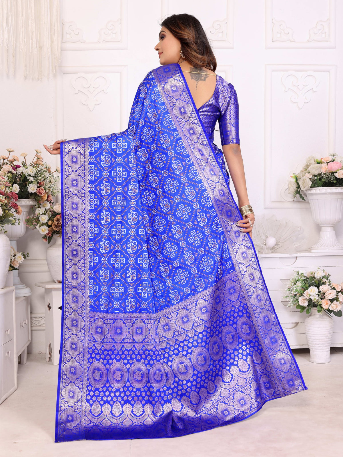 Royal Blue Soft Satin Silk Saree With Designer Allover Zari Weaving