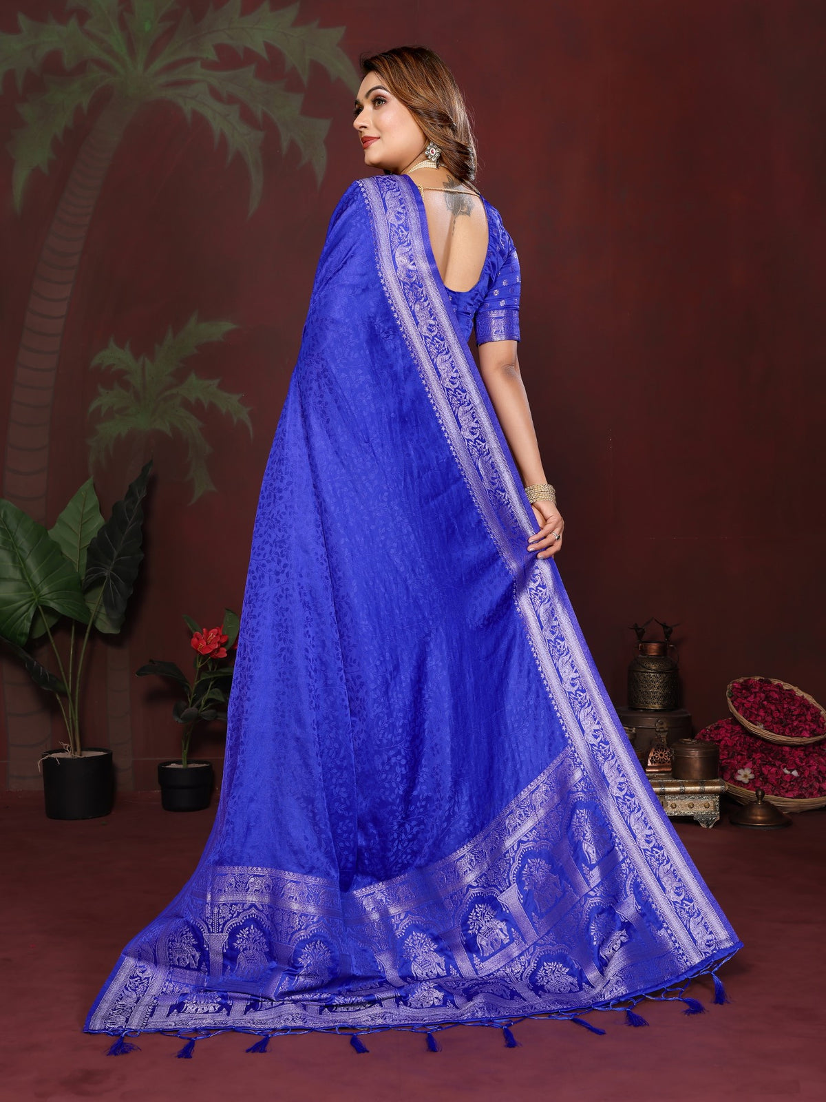 Royal Blue Soft Satin Silk Saree With Premium Zari Weaving