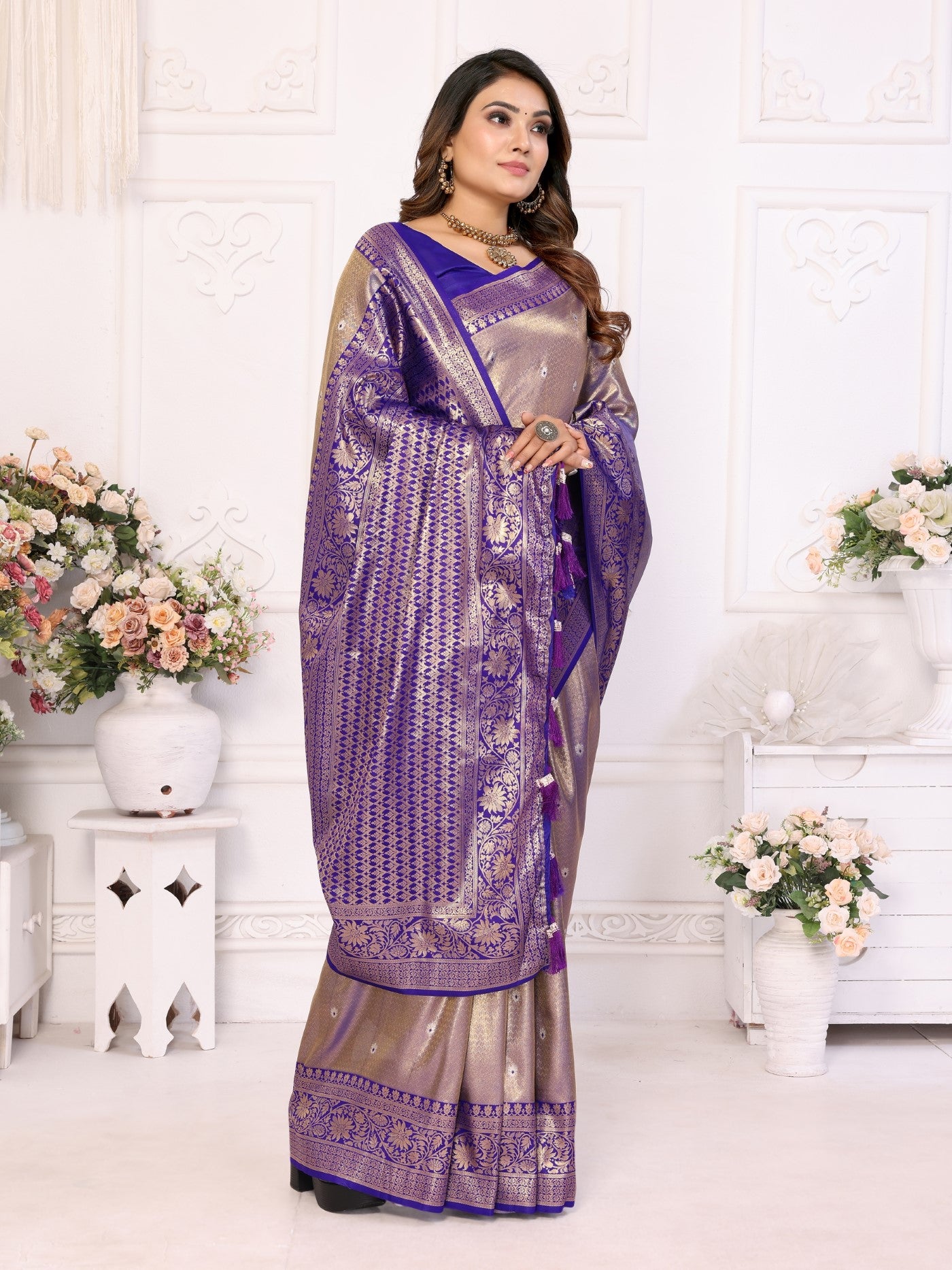 Royal Blue Tissue Silk Saree With Classic Weaving