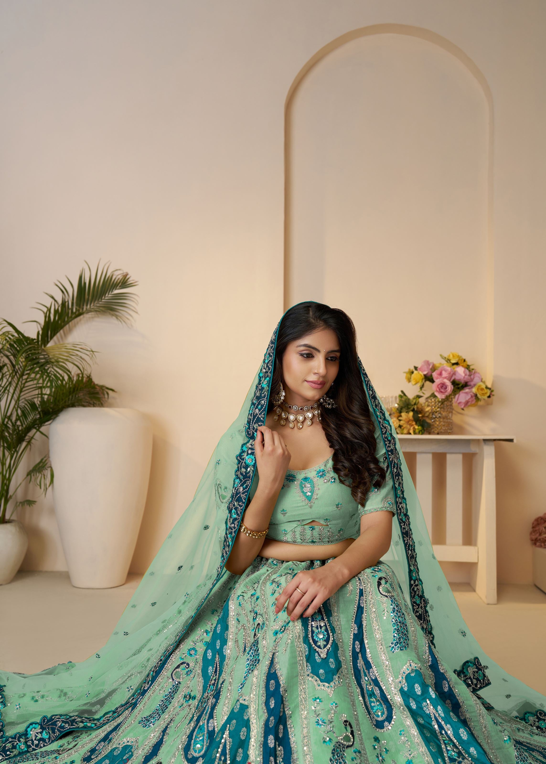 Royal Grandeur Bridal Sky Blue  Lehenga With Paisley And Peacock Motifs