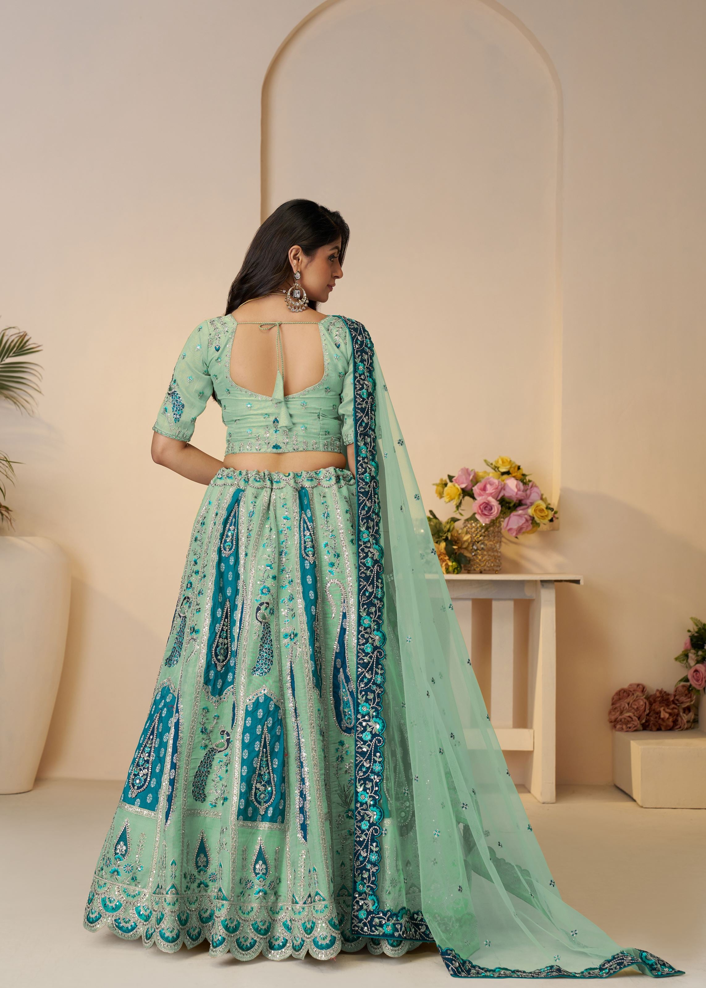 Royal Grandeur Bridal Sky Blue  Lehenga With Paisley And Peacock Motifs