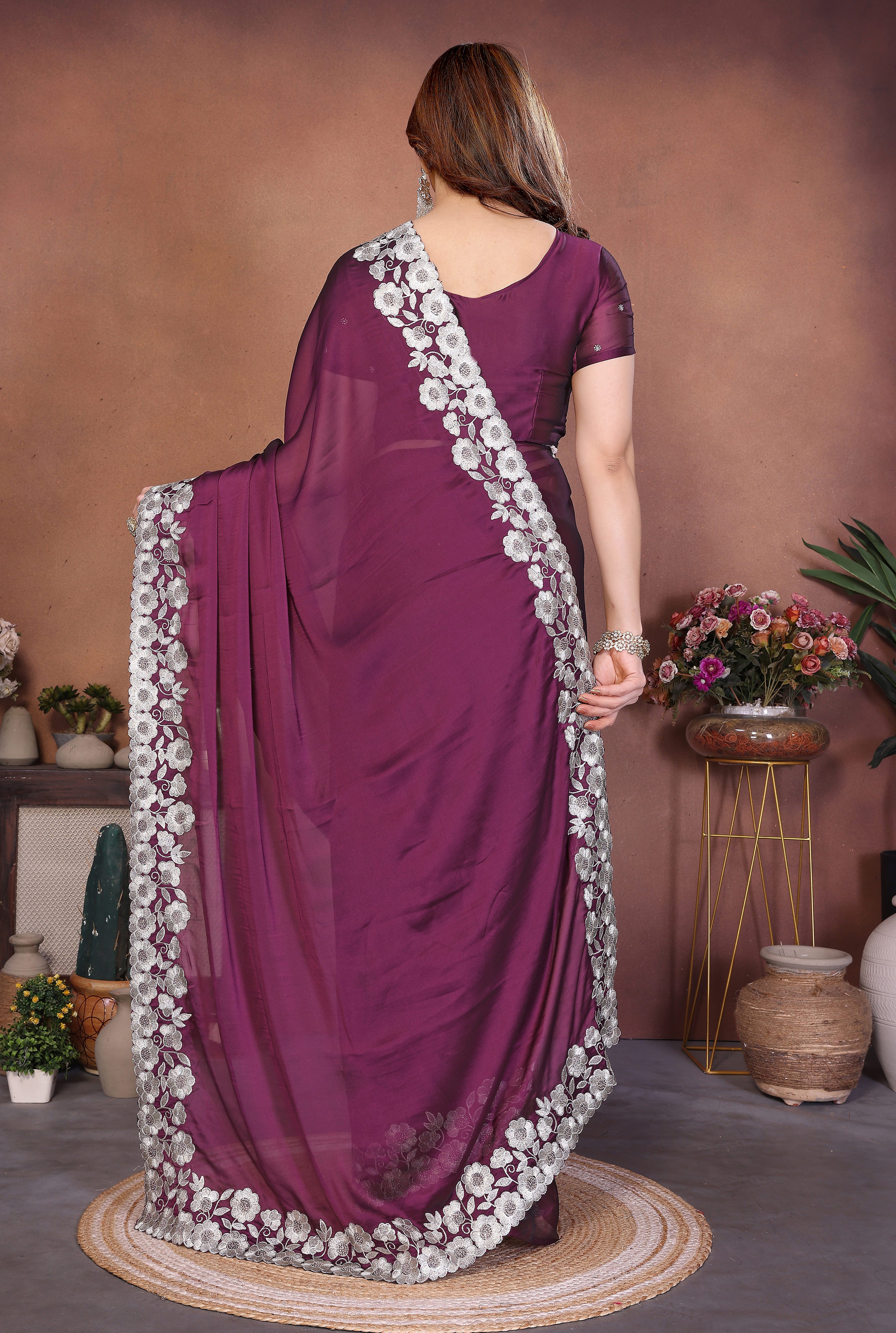 Royal Purple Rangoli Silk Saree with Elegant Thread Work