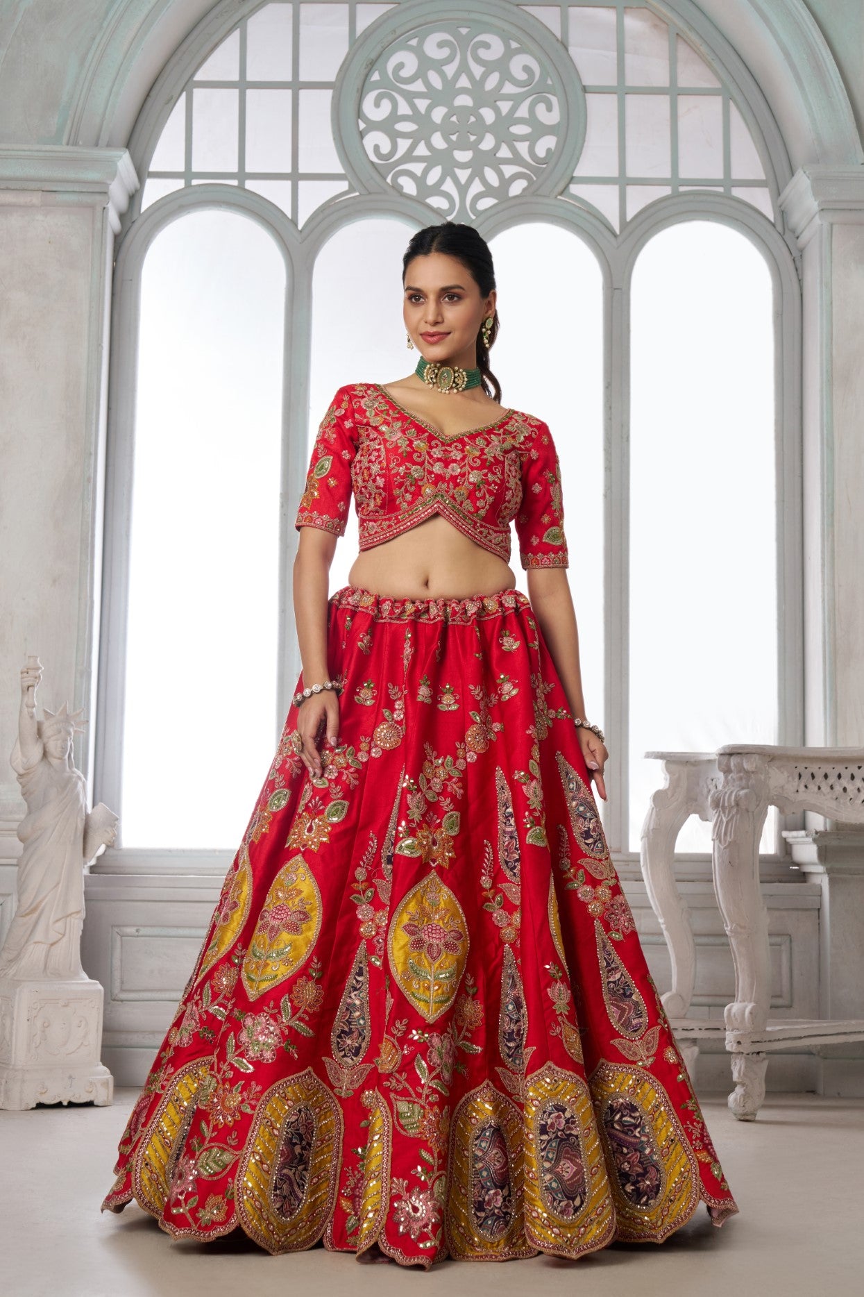 Royal Red Multicolor Silk Handcrafted Bridal Lehenga Choli with Heritage Embroidery