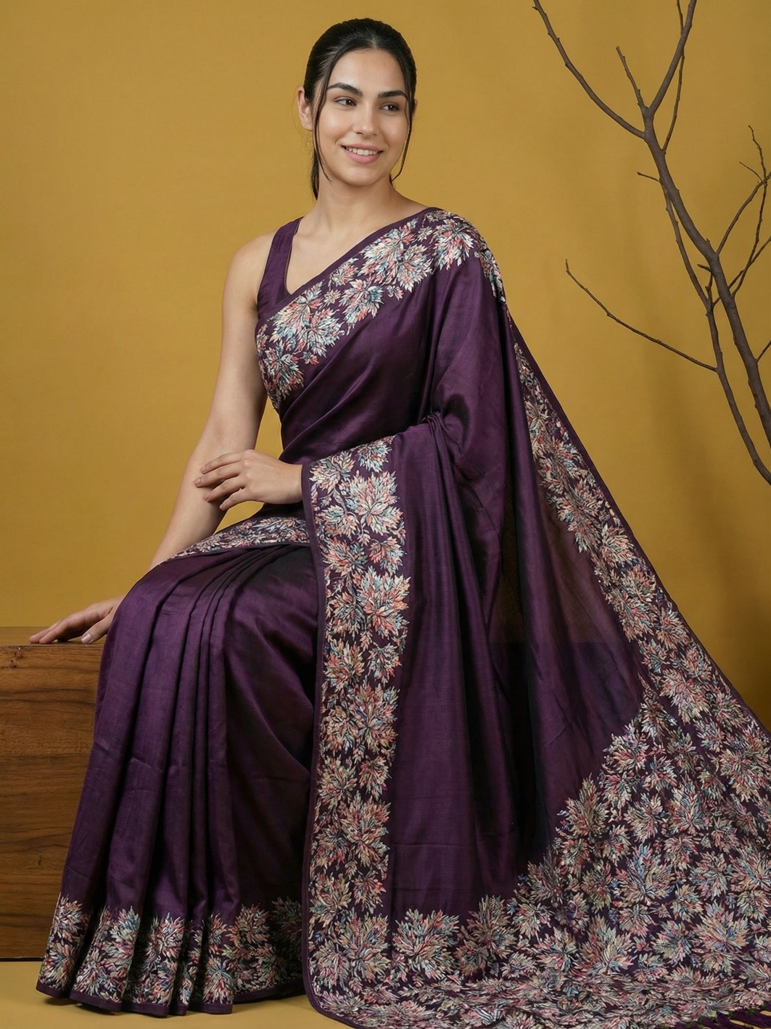 Royal Wine Soft Silk Saree with Traditional Printed Woven Pattern