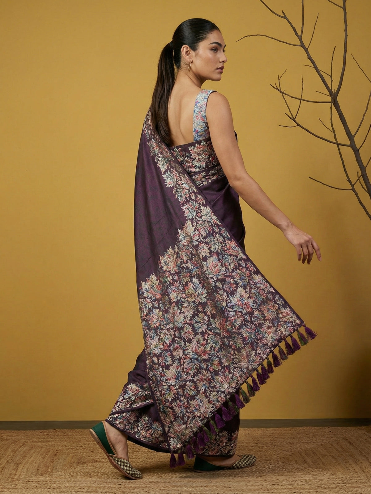 Royal Wine Soft Silk Saree with Traditional Printed Woven Pattern