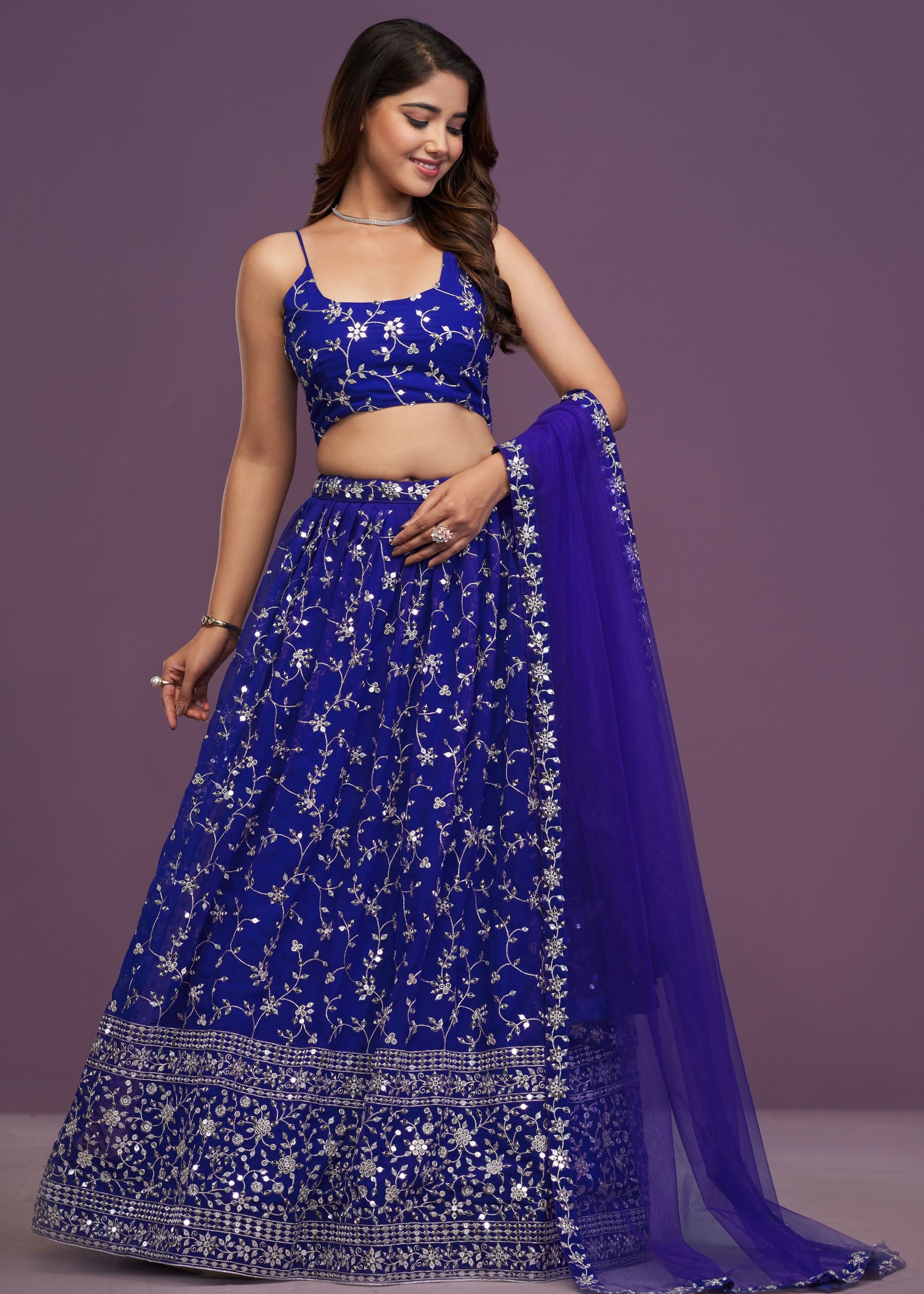 Royalblue  Georgette Sequence Embroidery Work Lehenga Choli