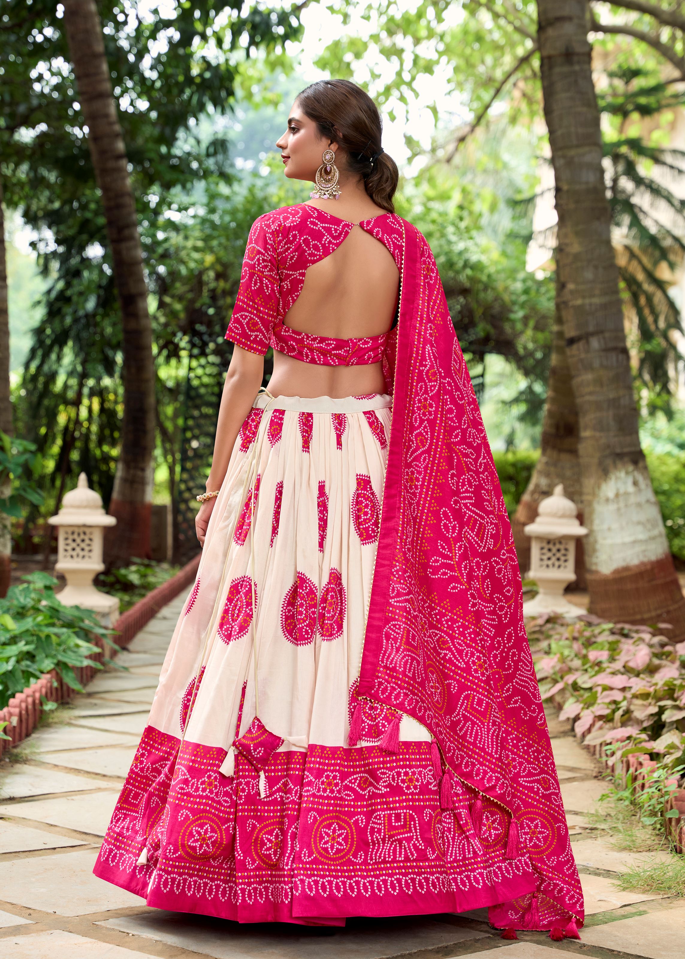 Royal in Every Fold Pink Tussar Silk Lehenga with Timeless Bandhej Print