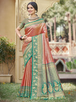 Rust Color Banarasi Silk Festive Wear Weaving Saree