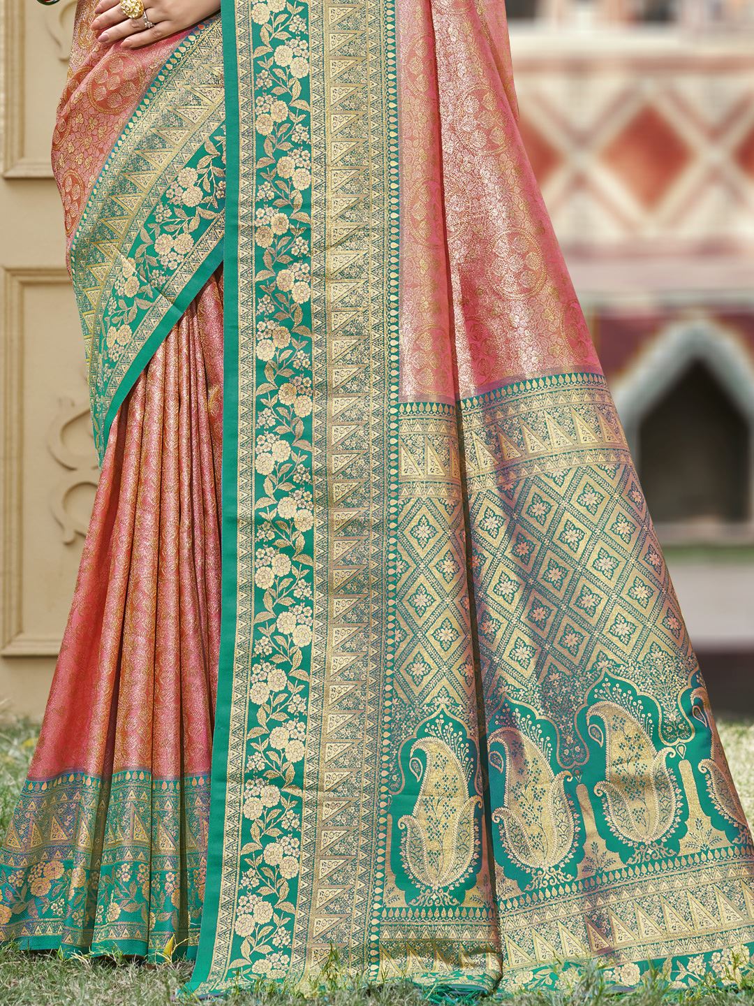 Rust Color Banarasi Silk Festive Wear Weaving Saree