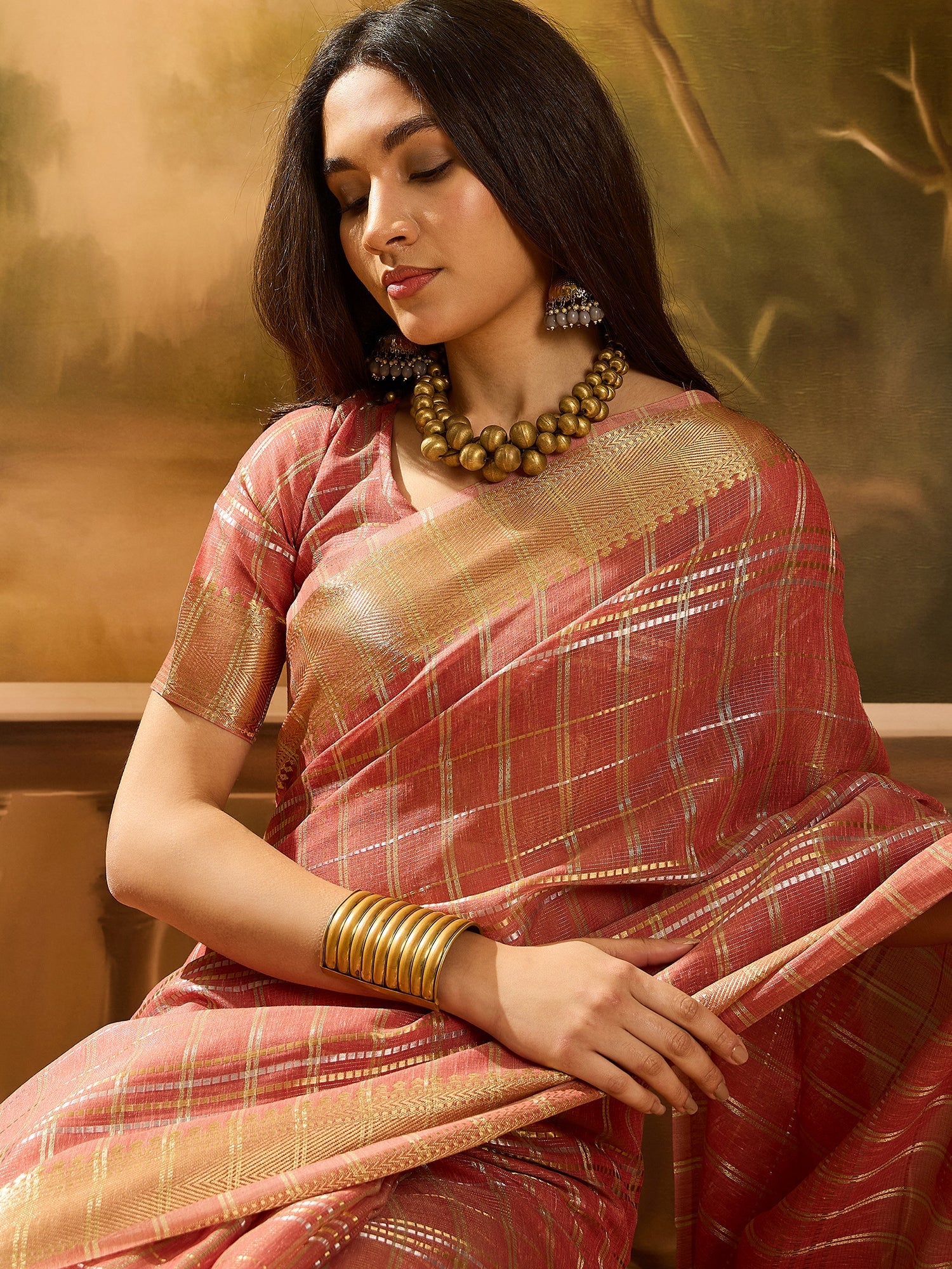 Rust Khadi Organza Woven Jacquard Designer Ethnic Traditional Festive Wear Saree