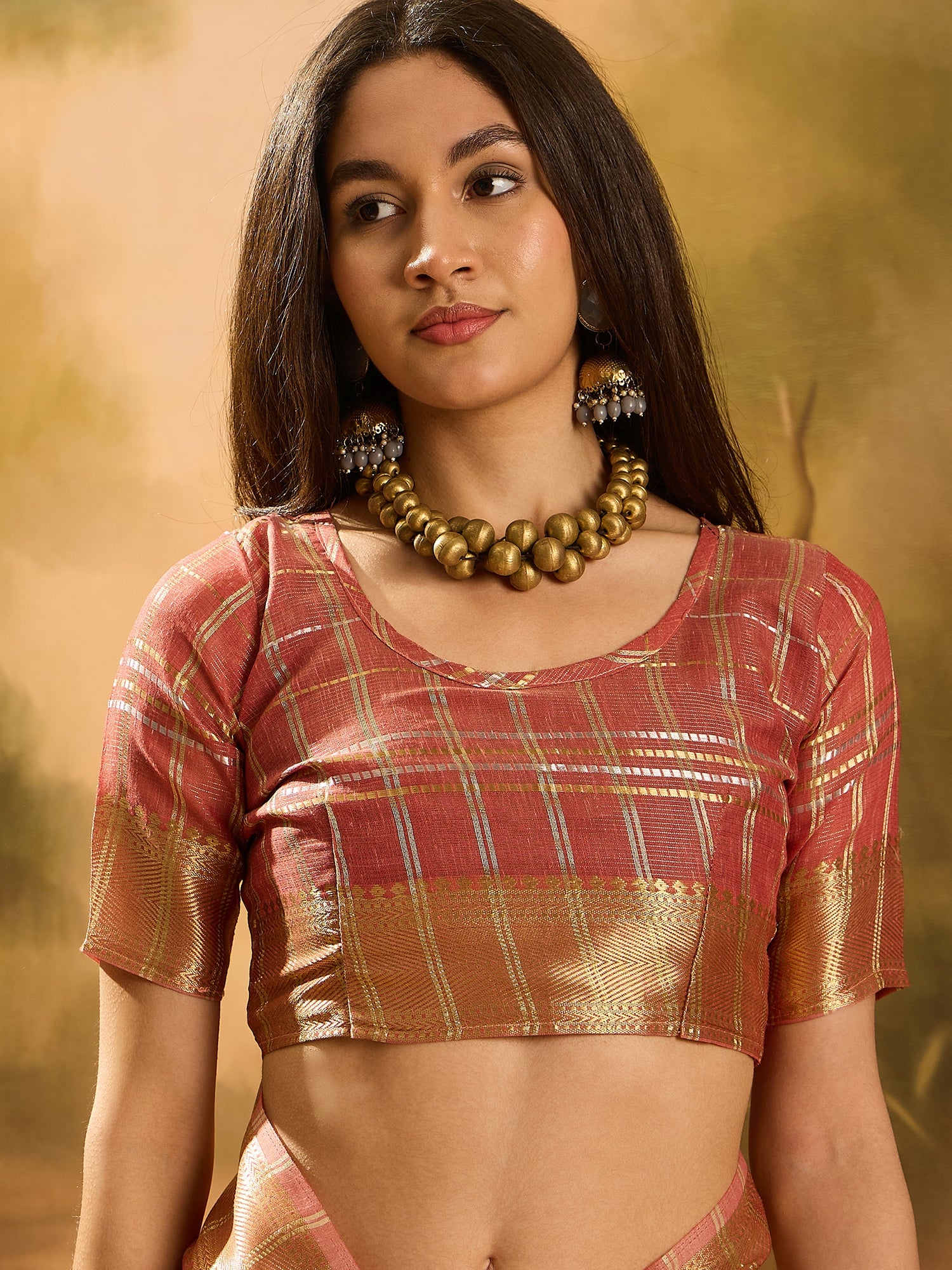 Rust Khadi Organza Woven Jacquard Designer Ethnic Traditional Festive Wear Saree