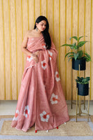 Rust Linen Floral Printed Girlie Looks Saree