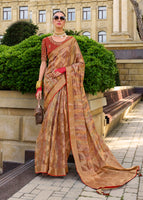 Rust Orange Jacquard Silk Woven Saree With Embroidered Blouse