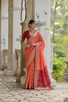 Rust Raw Silk Woven Ikat Designer Ceremonial Saree