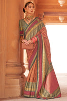Rust Silk Saree with  Jacquard Woven Work