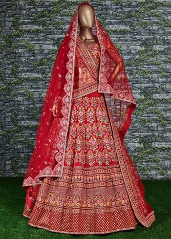 Sabyasachi Red Embroidered Art Silk Bridal Lehenga Choli
