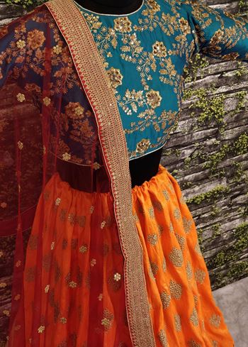 Sabyasachi Teal Green-Yellow Bridal Lehenga Choli With Dupatta