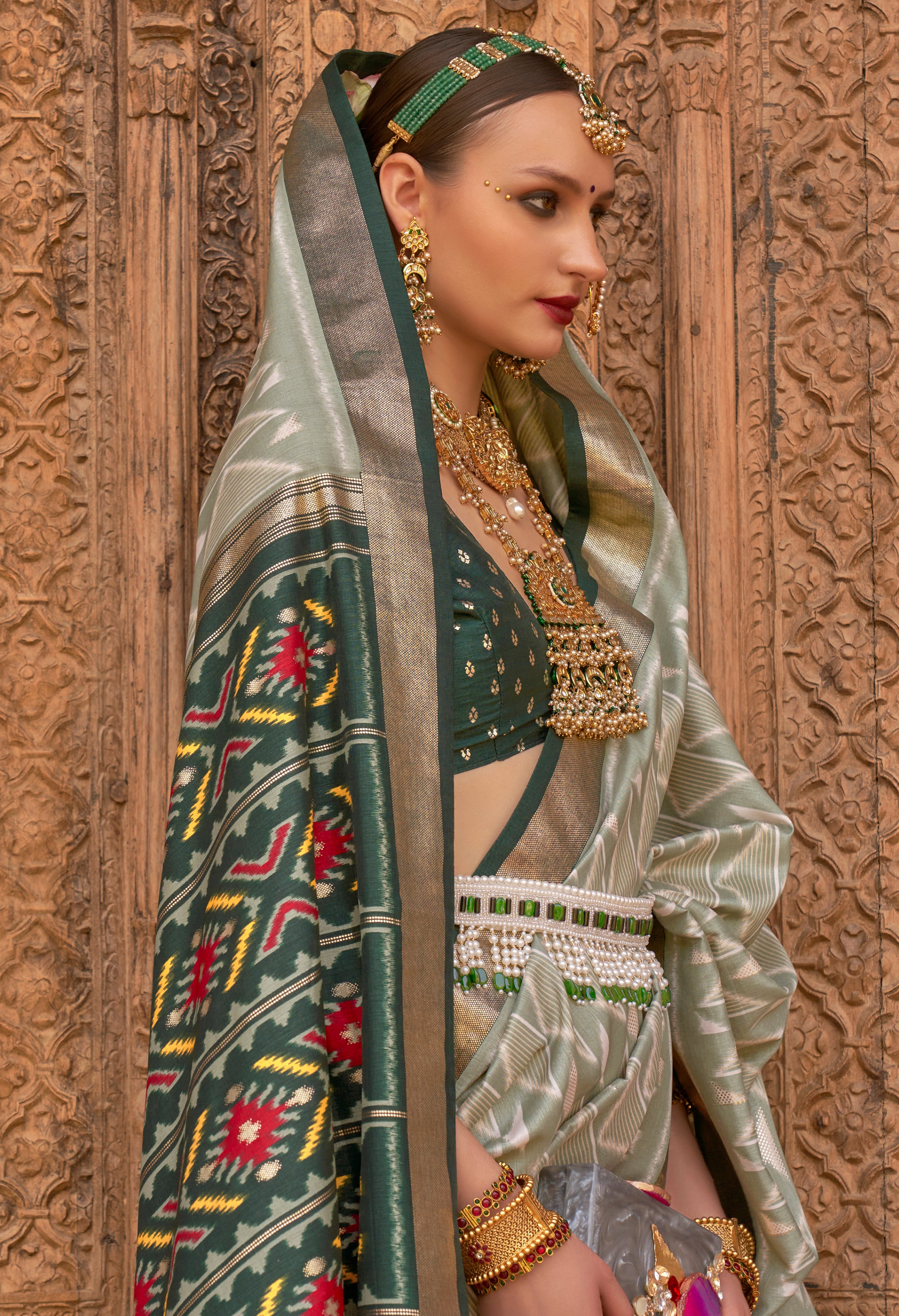 Sage PV Silk Saree with  Printed