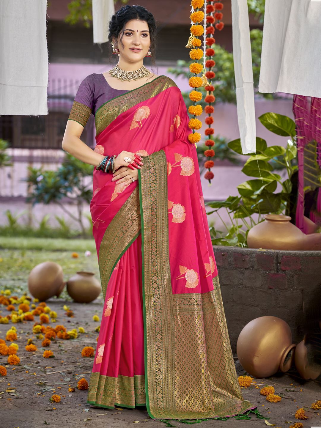 Salmon Pink Color Silk Weaving Classic Saree